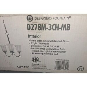 Designers Fountain Matte Black 3-Light Chandelier with Frosted Glass